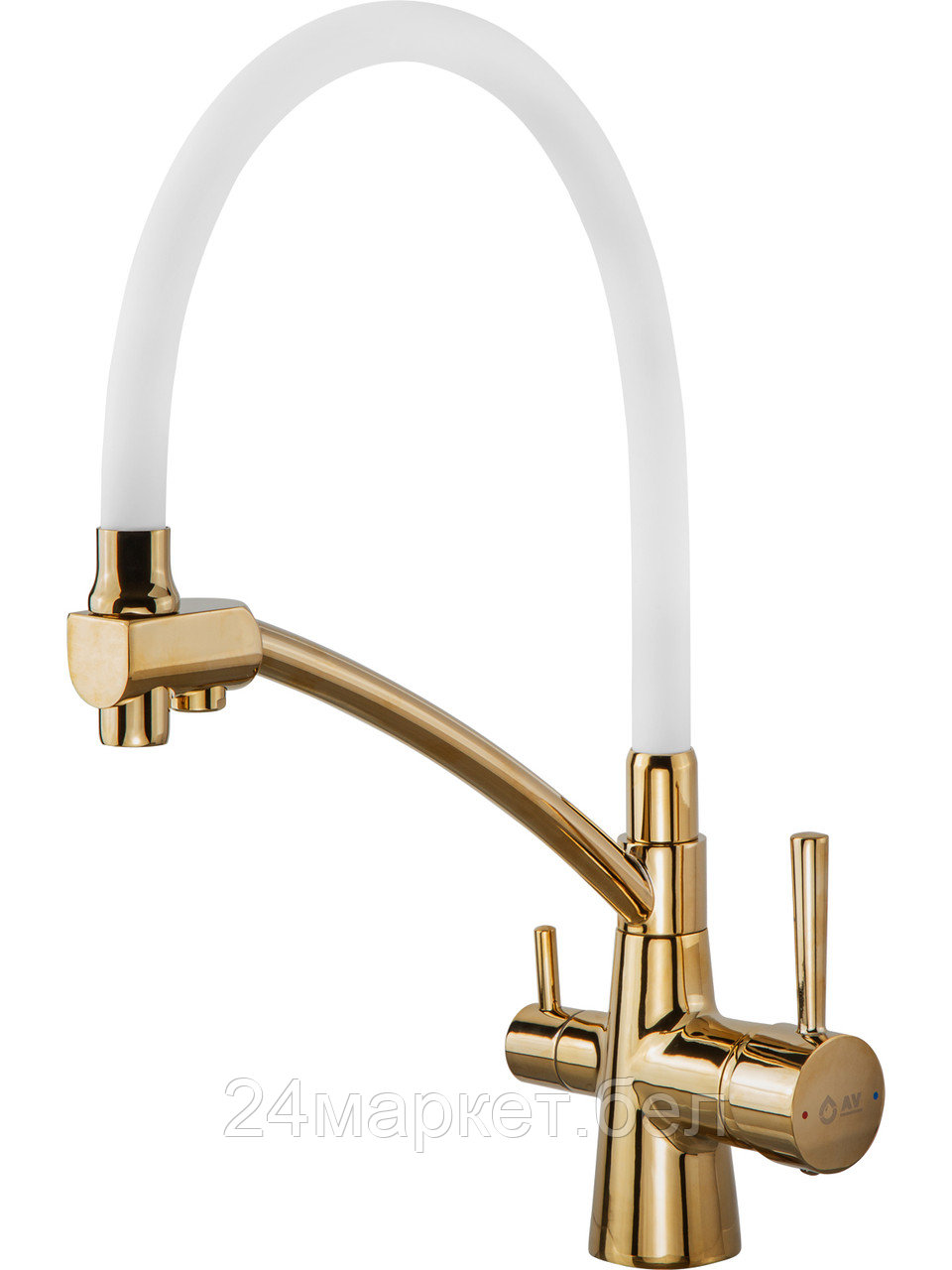 Смеситель для кухни (Lt) D35, серия LUX с краном для пит. воды золото AV Engineering (Гибкий излив, длина 223 мм, высота 264 мм, поворотный) AVLUX4-A49GLW