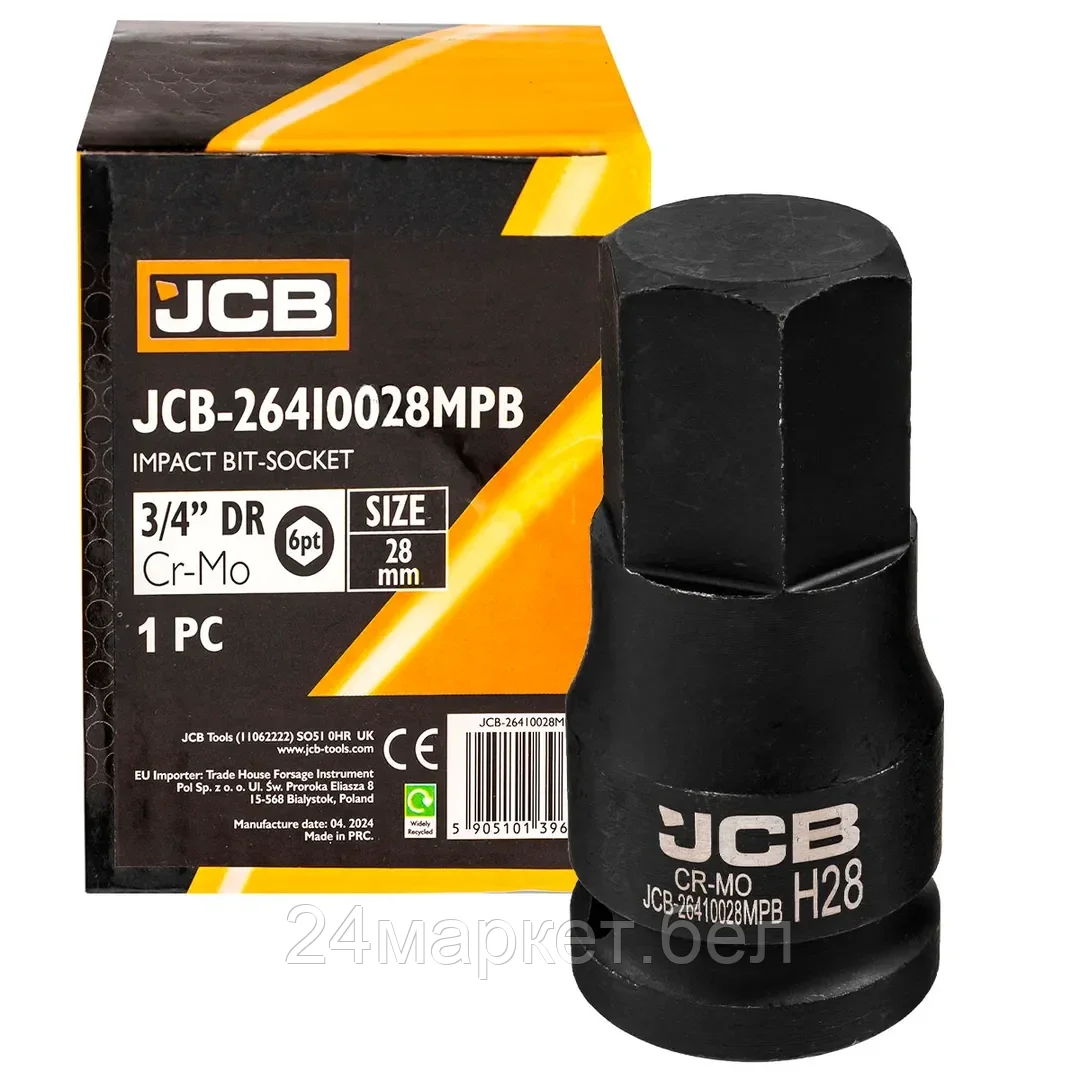 JCB-26410028MPB JCB Головка-бита ударная 6-гранная 3/4", 28мм