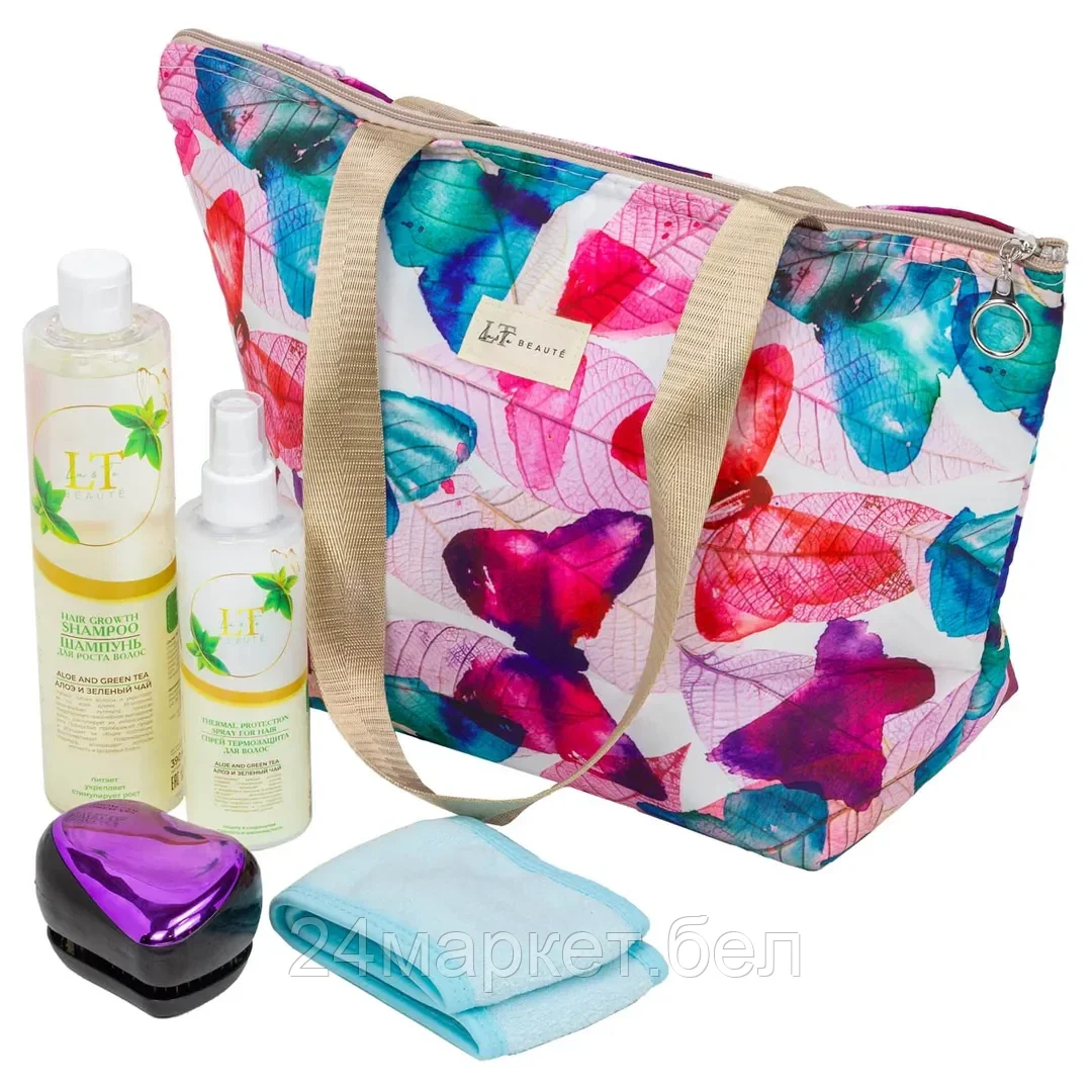 LT-22Bag Набор Алоэ и Зеленый чай(термосумка LT-BS1.повязка бирюзовая.шампунь для роста волос.спрей термозащита.расческа) La and Te beaute
