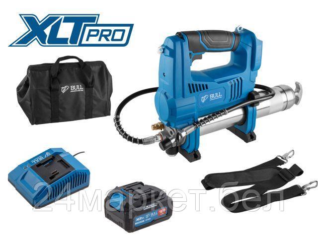 Аккум. шприц для смазки BULL CGG 6818 в кор. XLTpro SET 18 В, 690 атм., 255 г/мин, 1х4 А*ч, з/у 4 А (Шланг 76 см) 1325894