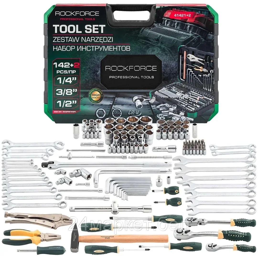 RF-41421+2 Набор инструментов 142+2пр. 1/4", 3/8", 1/2" (6гр.,12гр.) RockFORCE