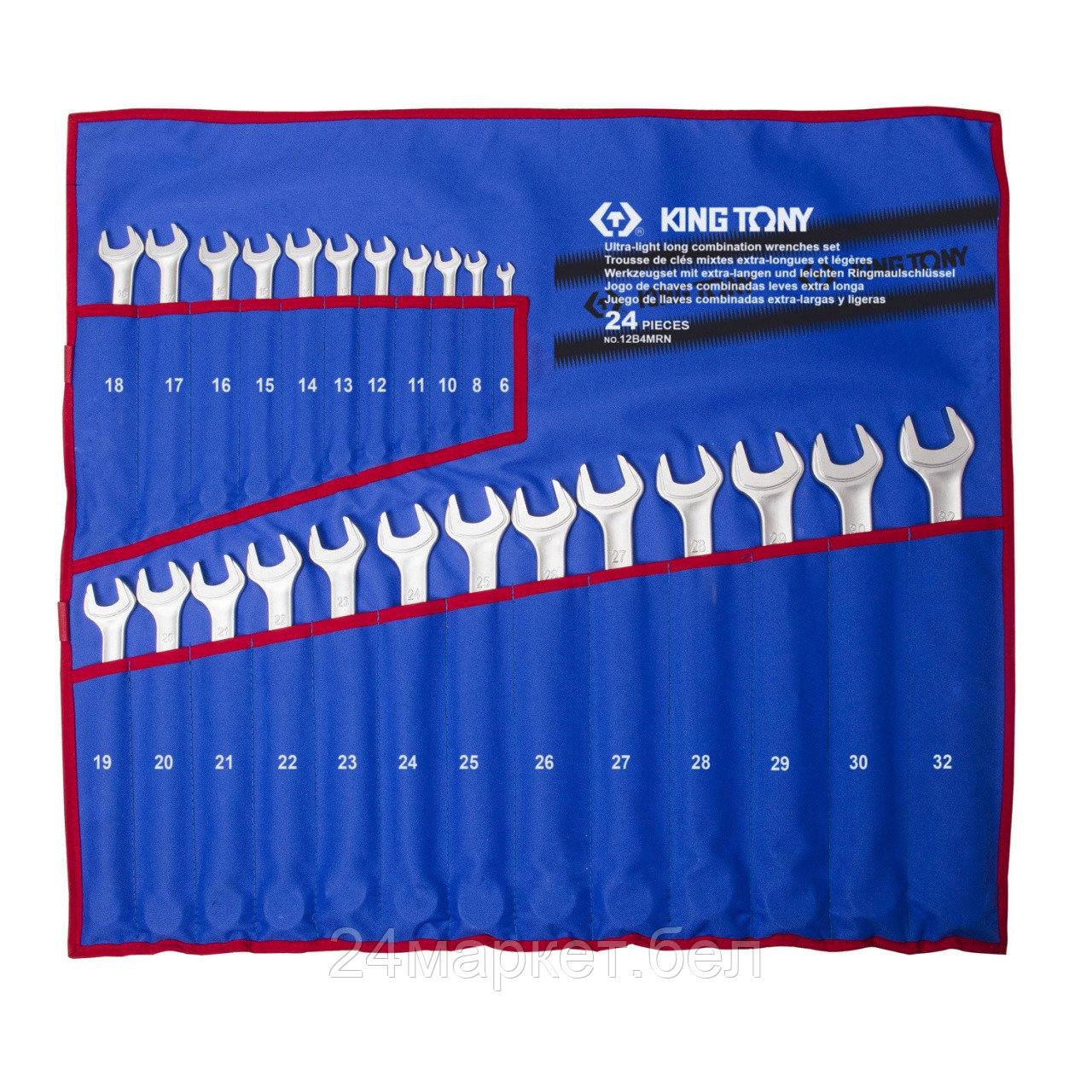 KING TONY 12B4MRN KING TONY Набор комбинированных удлиненных ключей, 6-32 мм, чехол из теторона, 24 предмета