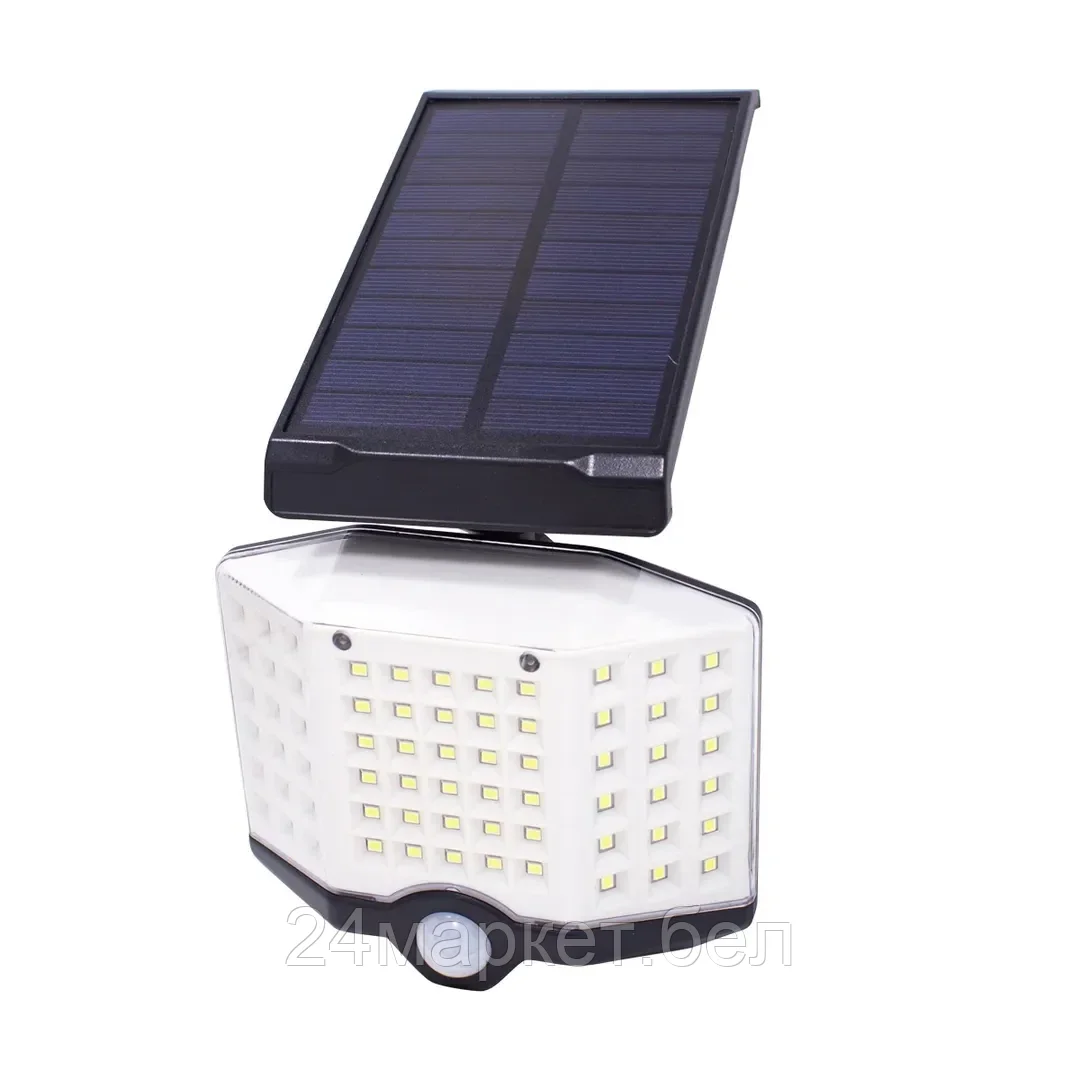 Светильник светодиодный на солнечной батарее с датчиком движения и пультом(66SMD,6500К,t заряда 8ч,t раб 7ч,батарея:3.7V,2400mAh,IP65) Forsage F-RK-SWB5080C-PIR