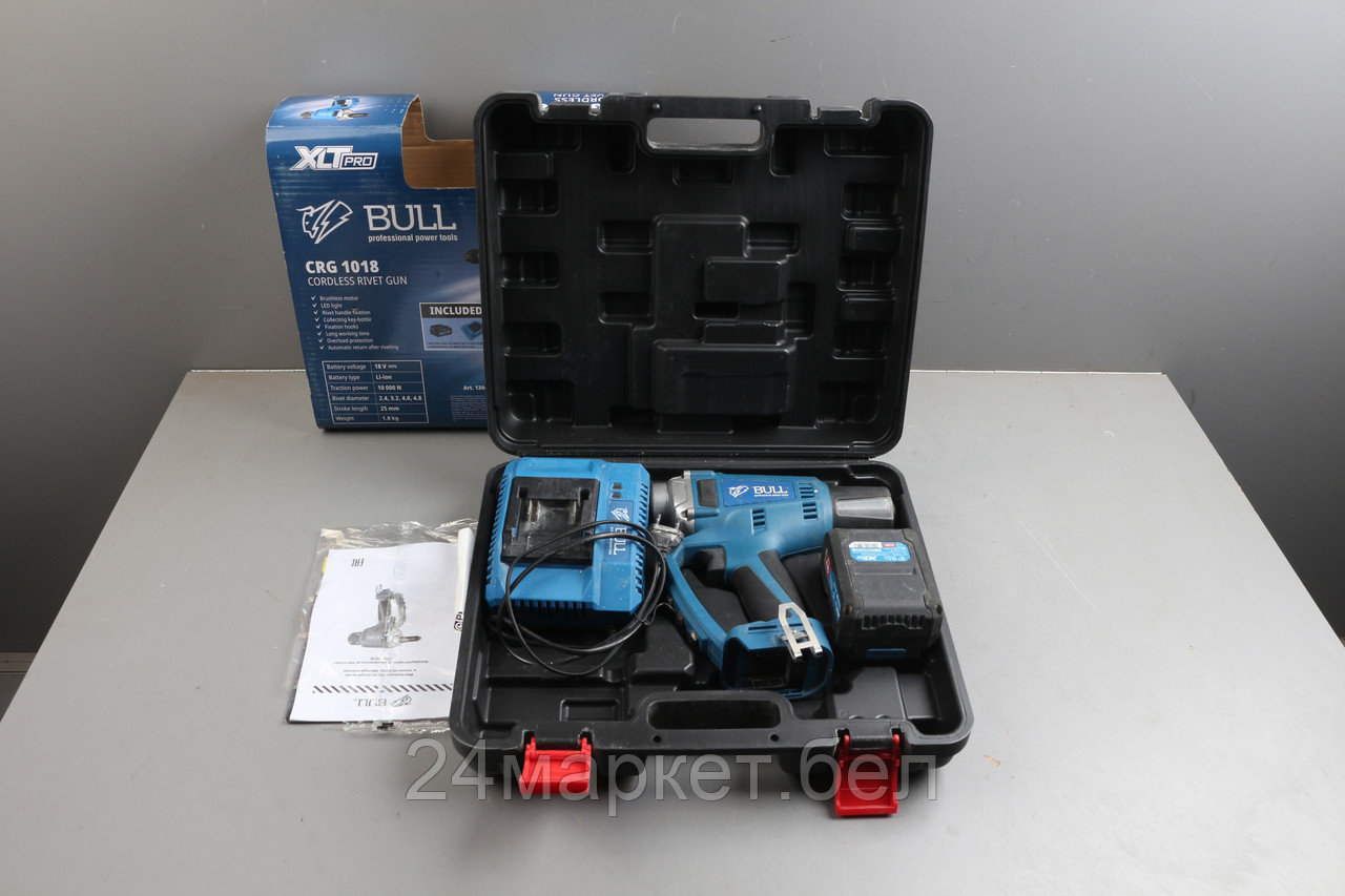 Аккум. заклепочный пистолет BULL CRG 1018 в чем. XLTpro, БЕСЩЕТ., 25 мм, 10000 Н, 1х4 А*ч уцененны