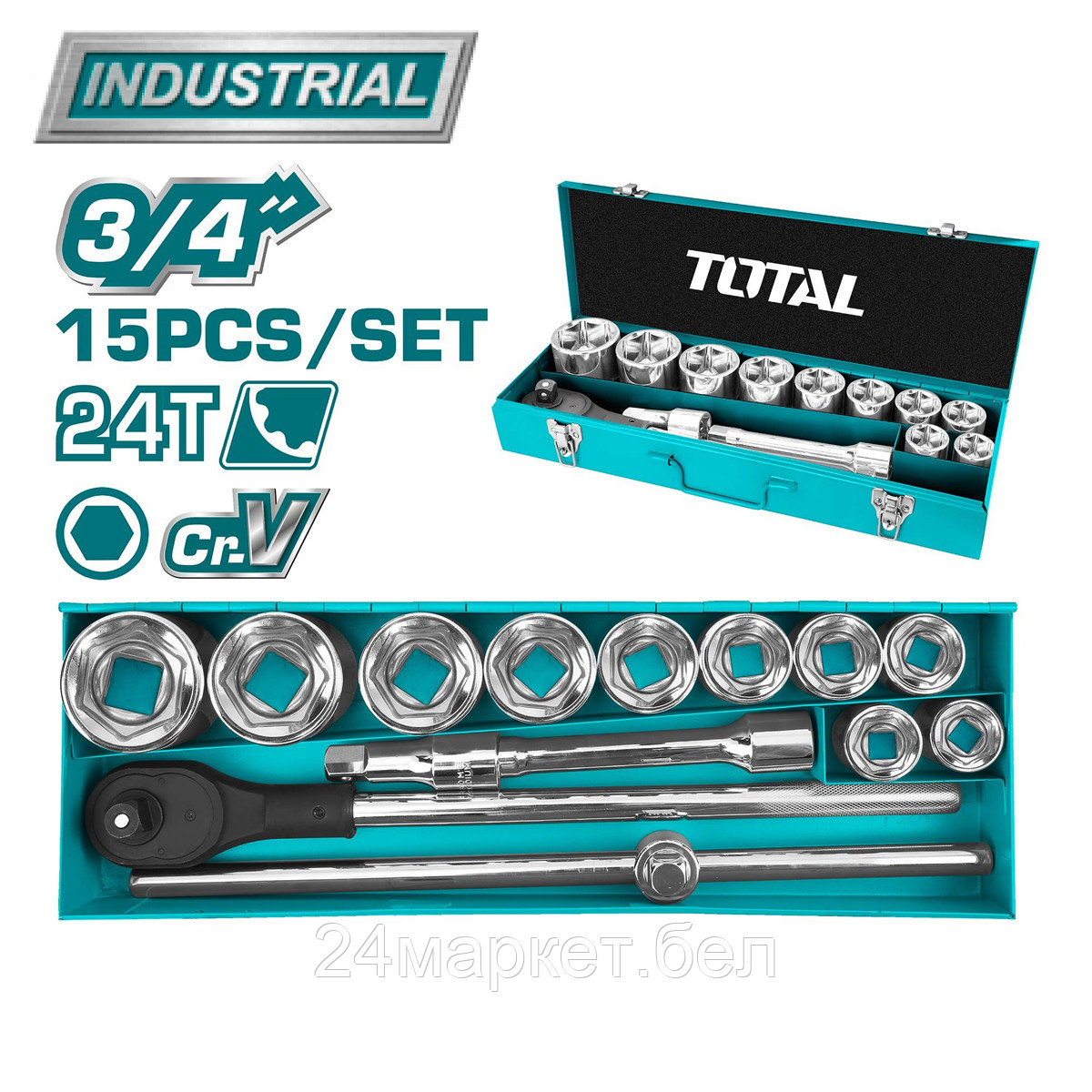 Набор трещотка с головками Total THT341151 (15 предметов)