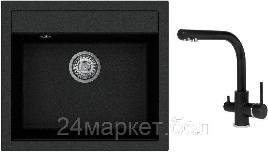 Кухонная мойка Aquasanita Quadro SQQ100 + Akvaduo 2663 L (черный металлик 601)