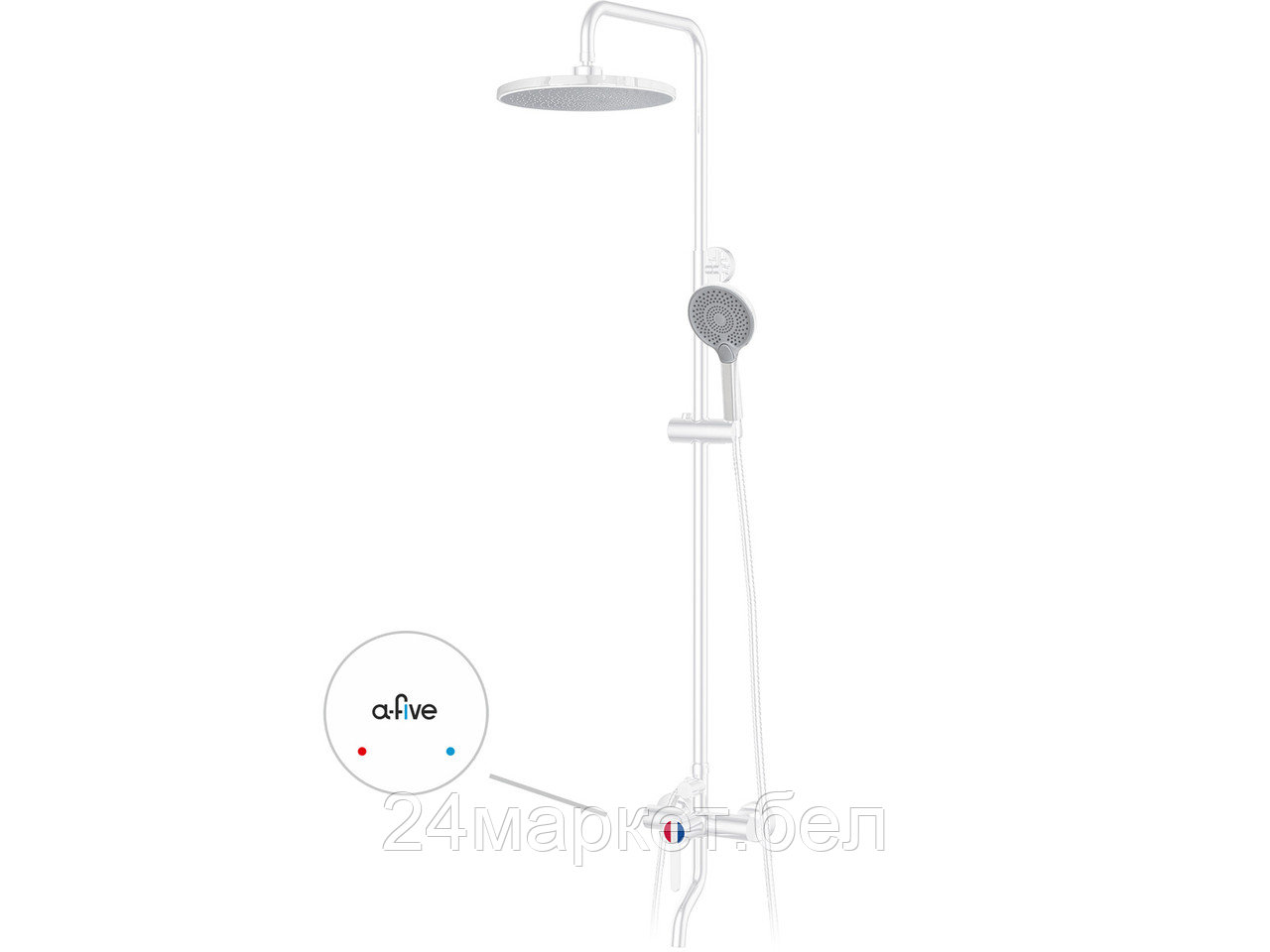 Душевая система (Lt) D35, серия Lotus белый, a-five (На стену, Короткий излив, Троп. душ: вынос 405 мм, диаметр 200 мм.) A5-0737