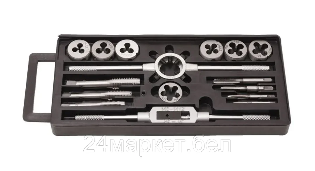 RF-PD016-1 Набор метчиков и плашек метрический 16пр. (М3х0.5, М4х0.7, М5х0.8, М6х1, М8х1.25, М10х1.5, М12х1.75), в пенале RockFORCE