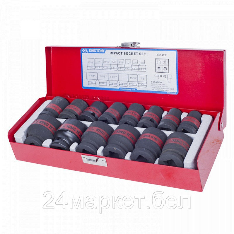 KING TONY 4414SP KING TONY Набор ударных торцевых головок 1/2", шестигранные, 3/8"-1&1/4", 14 предметов