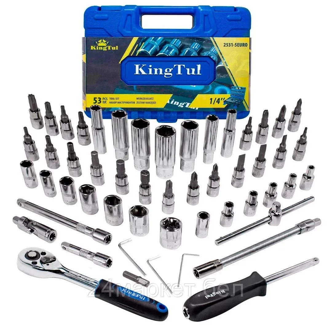 Набор инструмента 53пр. 1/4''(6-гран.)(4-14мм, головки глубокие 6-14мм) KINGTUL KT-2531-5 EURO