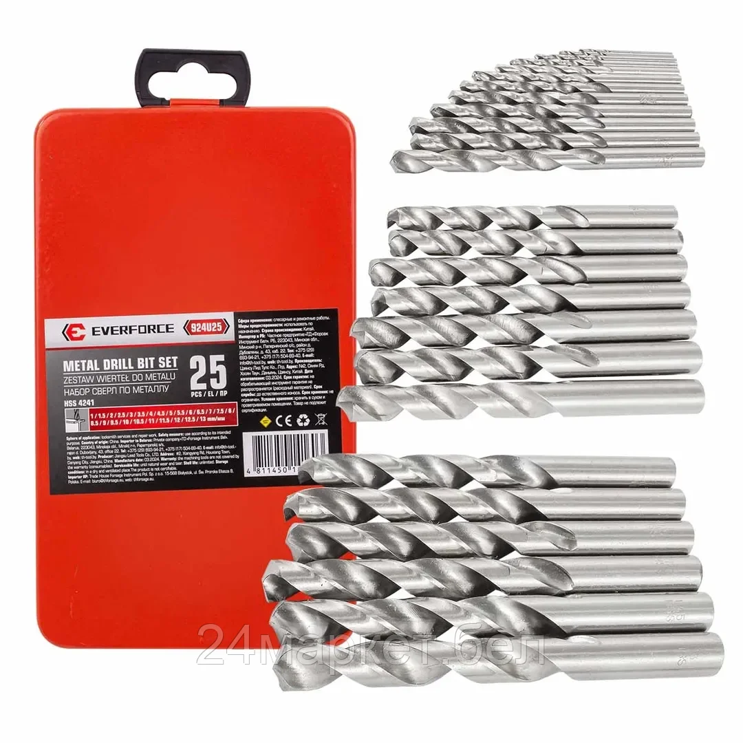 EF-924U25 EVERFORCE Сверла по металлу, набор 25пр. (1-13мм)