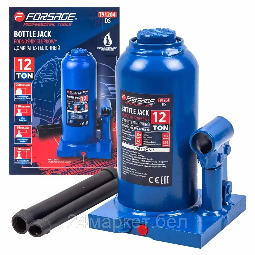 Домкрат бутылочный 12т с клапаном (h min-217мм, h max-407мм) Forsage F-T91204(DS)