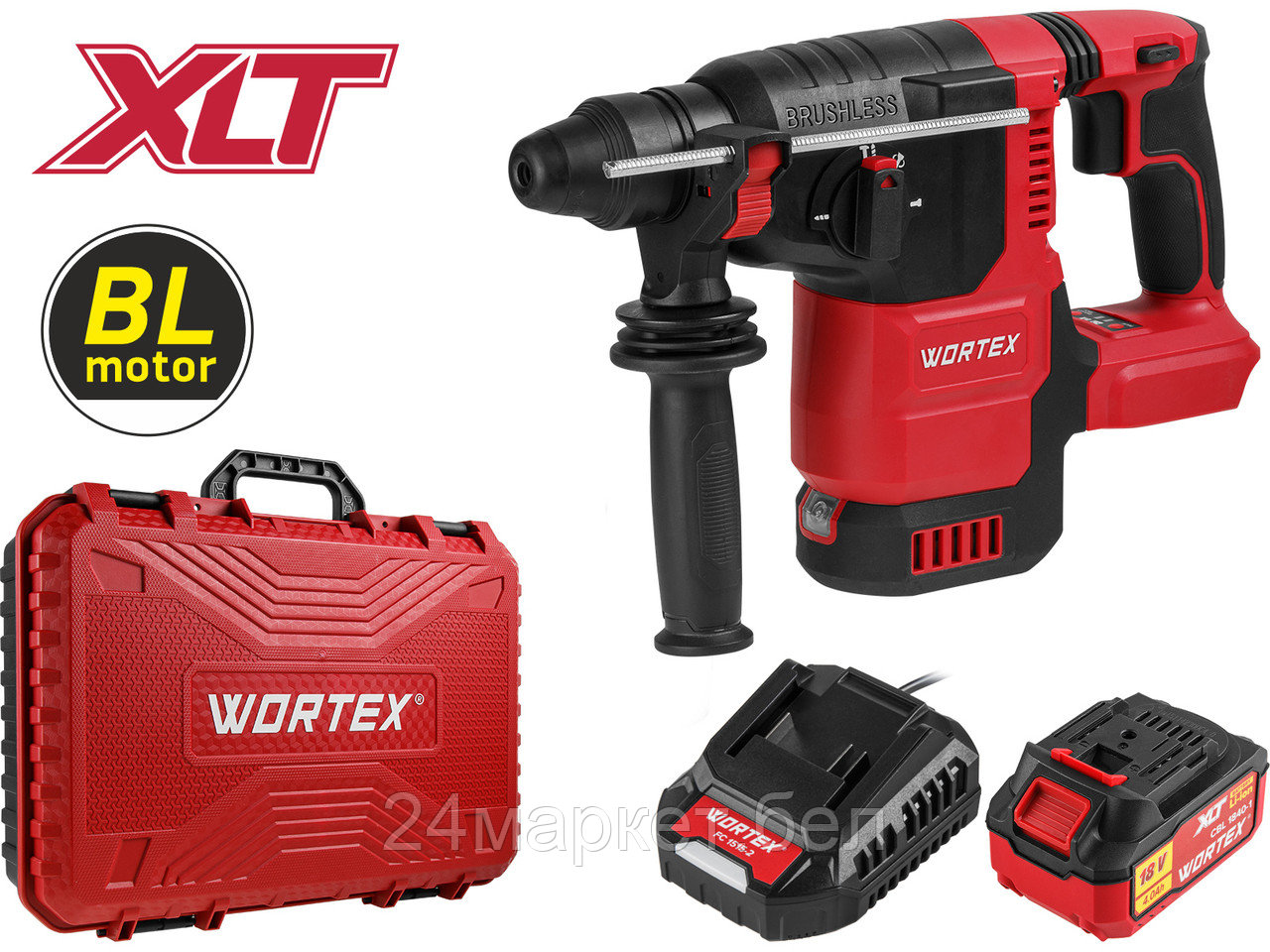 Аккум. перфоратор WORTEX CRH 1822 в чем.  XLT SET БЕСЩЕТ., 18 В, 2.6 Дж, 26 мм, 1х4 А*ч (4 режима) 1334921