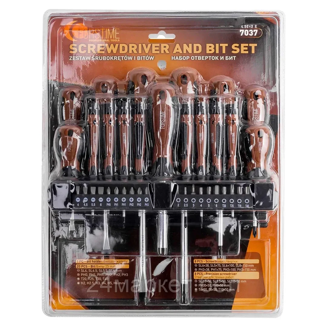 FT-7037 Отвертки в комплекте с битами, набор 37пр. FORSTIME