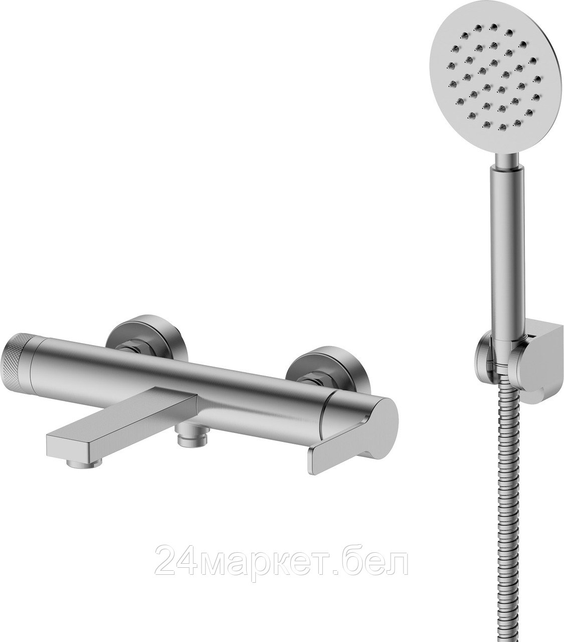 Смеситель для ванны (SUS 304) D35, серия BON AV Engineering (Коротский излив, длина 130 мм, лейка и шланг в комплекте, монолитный, на стену) AVBON3-BW0