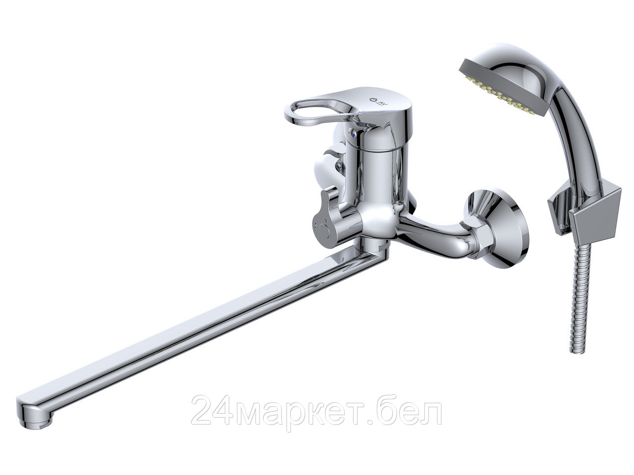 Смеситель для ванны (Lt) D40, серия BAS AV Engineering (Длинный L-излив, длина 323 мм, лейка и шланг в комплекте, поворотный.) AVBAS7-A294-422