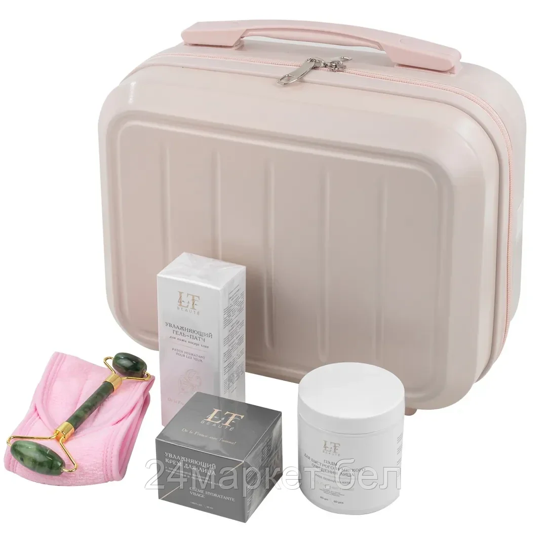LT13Bag La and Te beaute Набор(сумка розовая2208#,крем для лица. ролик зеленый.Пэды.гель патчи.повязка на липучке розовая)
