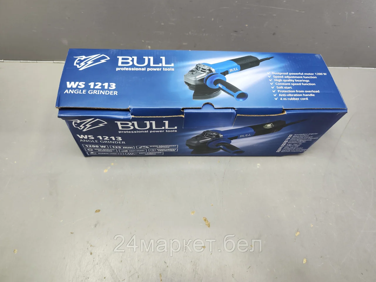 Одноручная углошлифмашина BULL WS 1213 в кор. 125 мм, 1200 Вт, плав. пуск., рег. об, конст. эл. уц (3000 - 11 000 об/мин, защита от перегрузки, защита от повторного включения, вес 2,45 кг) 1333514-у