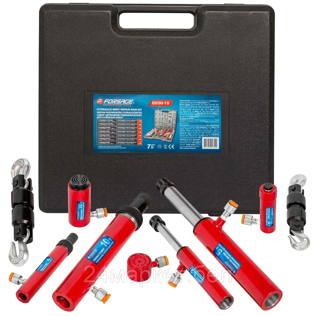 FORSAGE Комплект цилиндров гидравлических прямого и обратного действия 2т, 4т, 5т, 10т в пластиковом кейсе 7пр. Forsage F-0200-1S