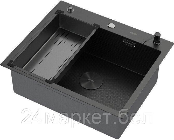 Кухонная мойка ARFEKA Eco AR мойка 600*500 POP-UP, коландер G, дозатор BLACK DECOR