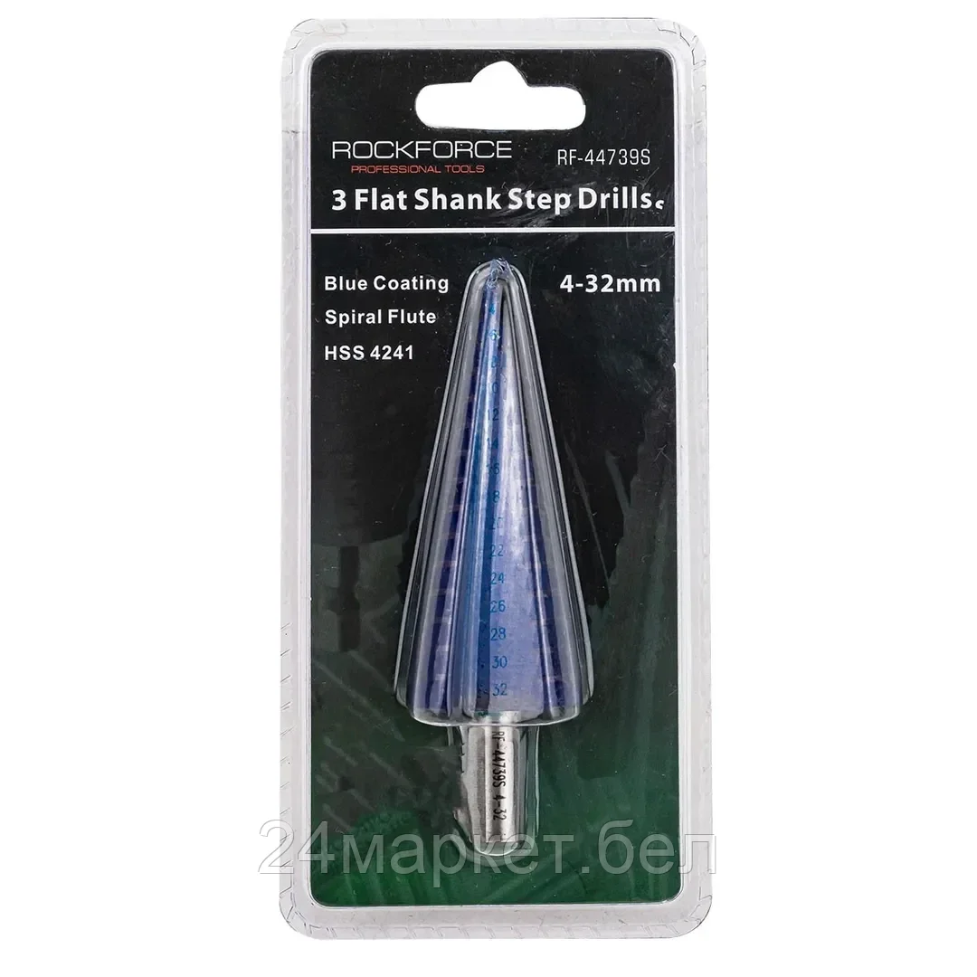 Сверло ступенчатое спиральное HSS(4-32мм)в блистере Rock FORCE RF-44739S