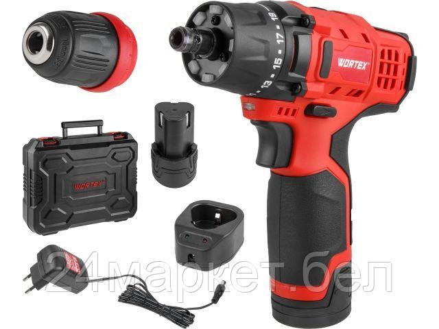 Аккум. дрель-шуруповерт WORTEX BD 1215 LiSET в чем. 12 В, 30 Н*м, 2х1.5 А*ч, БЗП 10 мм (Быстросъемный патрон, шурупы до 6 мм) 1326470