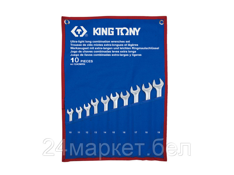 KING TONY 12A0MRN KING TONY Набор комбинированных удлиненных ключей, 10-19 мм, чехол из теторона, 10 предметов