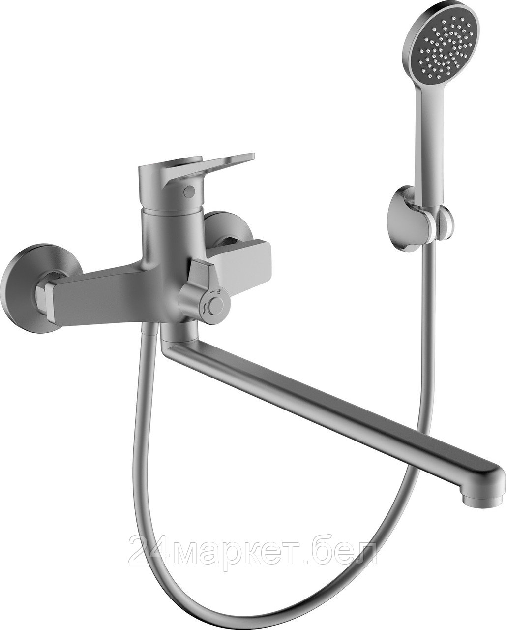 Смеситель для ванны D35-A черный, серия 570 ECONOCE (Длинный L-излив, длина 323 мм, лейка и шланг в комплекте, поворотный) EC0577BL