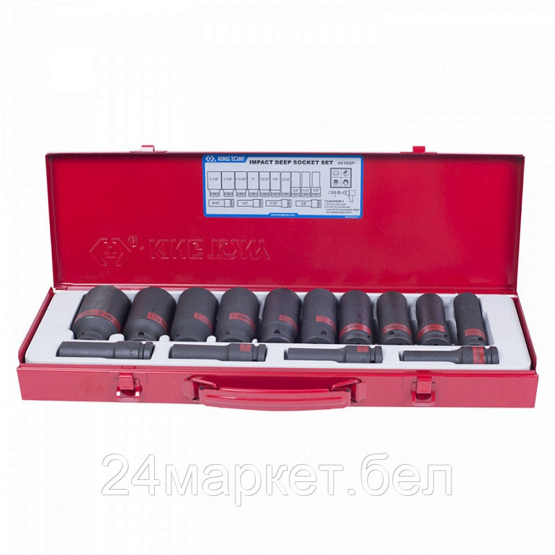KING TONY 4416SP KING TONY Набор ударных глубоких торцевых головок 1/2", шестигранные, 3/8"-1&1/4", 15 предметов