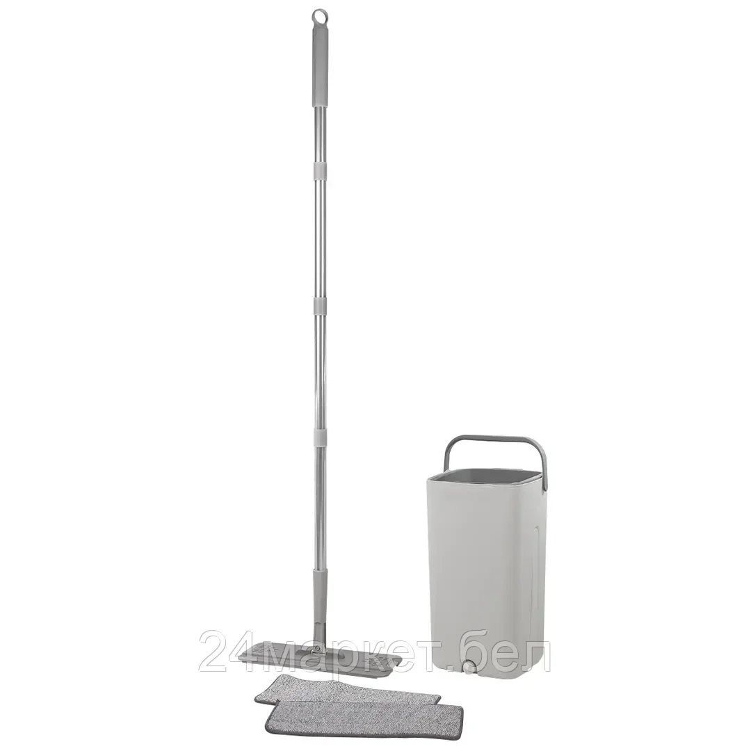 Швабра c разборной  ручкой в комплекте с ведром для отжима и сменной тряпкой(L-1220мм,330х120мм,цвет белый), объем-13л. WMC TOOLS WMC-13(white)