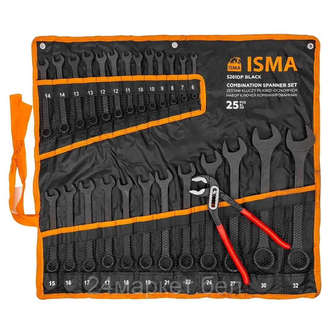 ISMA-5261DP+1 BLACK Набор ключей комбинированных и рожковых 25пр. ISMA