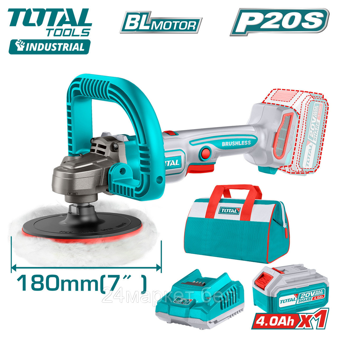 Полировальная машина Total TAPLI20181 (с 1-им АКБ, сумка)