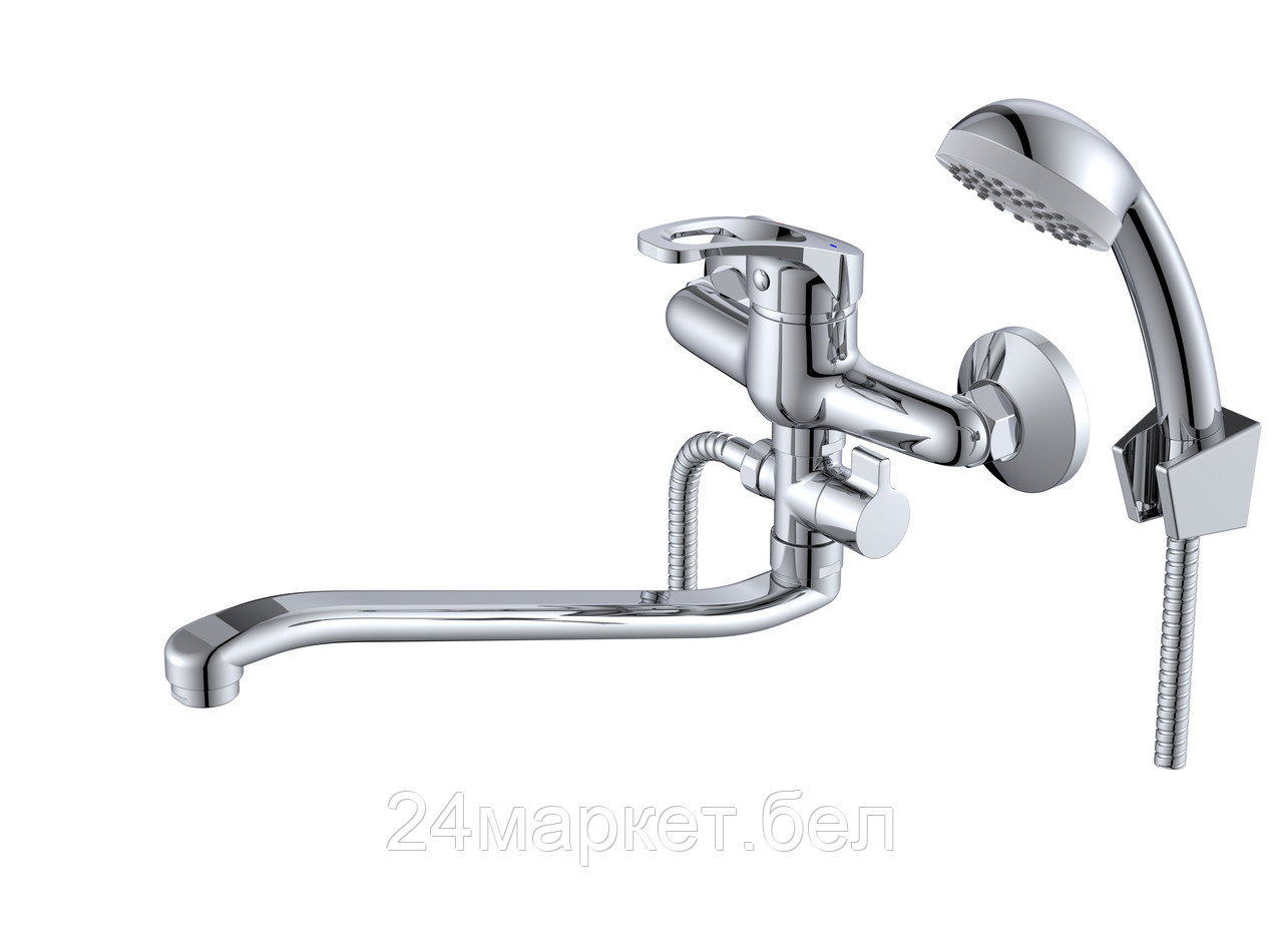 Смеситель для ванны (Lt) D35, серия URS AV Engineering (Длинный L-излив, длина 265 мм, лейка и шланг в комплекте, поворотный) AVURS7-A120-221