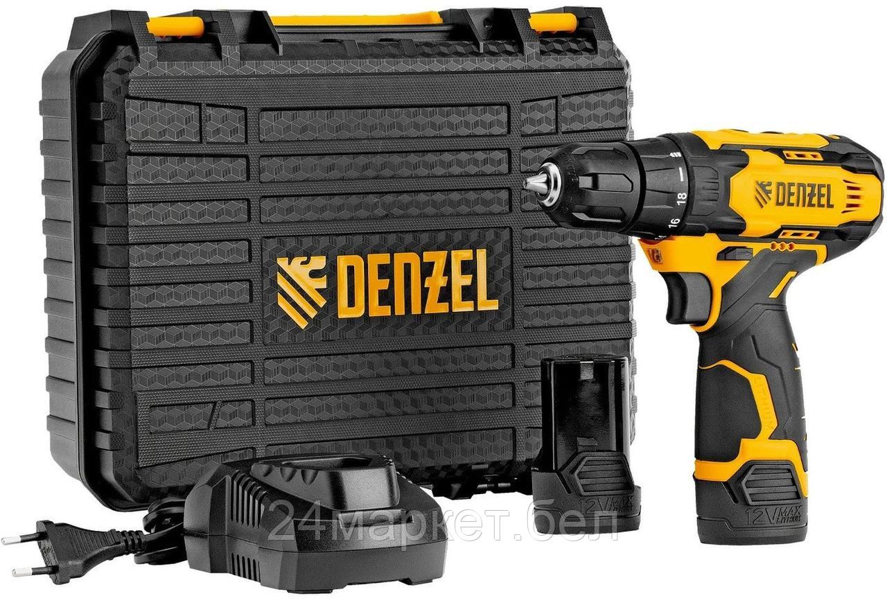 Дрель-шуруповерт Denzel CDQ-12 (с 2-мя АКБ, кейс)
