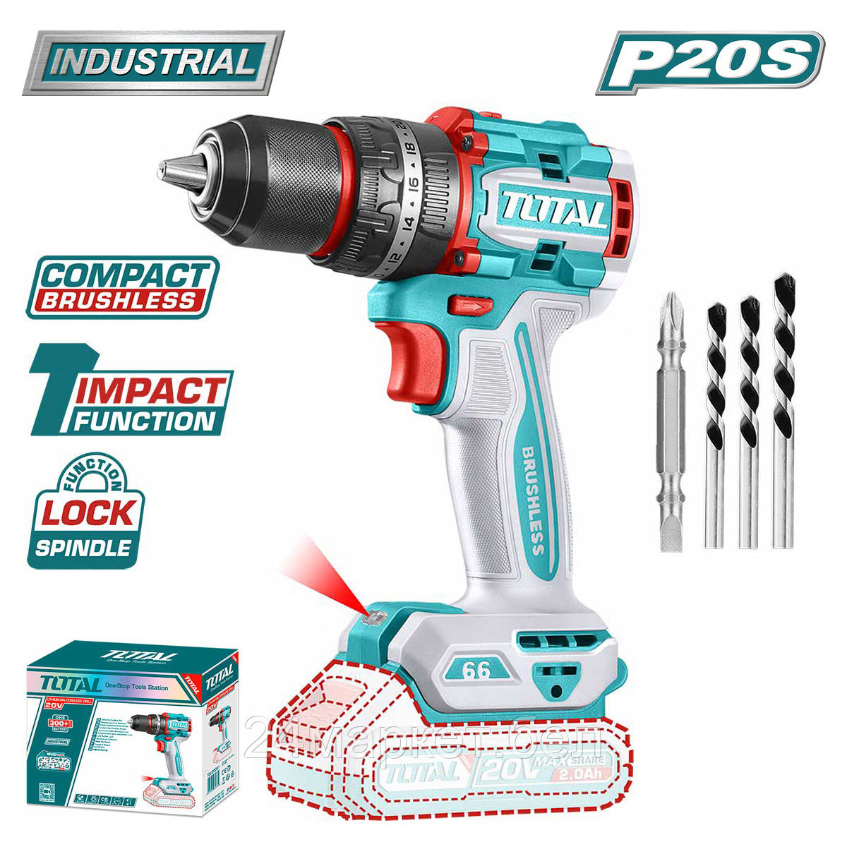 Ударная дрель-шуруповерт Total TIDLI206681 (без АКБ)