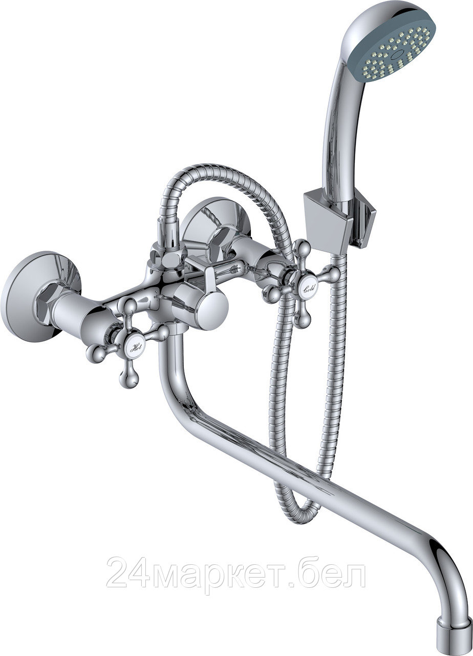 Смеситель для ванны (Lt) вентильный (тип I), AV Engineering (Длинный S-излив, длина 309,5 мм, лейка и шланг в комплекте) AVROL7-D21