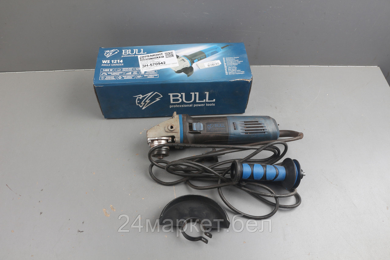 Одноручная углошлифмашина BULL WS 1214 в кор. 125 мм, 1400 Вт, плав. пуск., рег. об, конст. эл. уц (2600 - 9500 об/мин, подшипники NSK, вес 2,3) 1327639-у