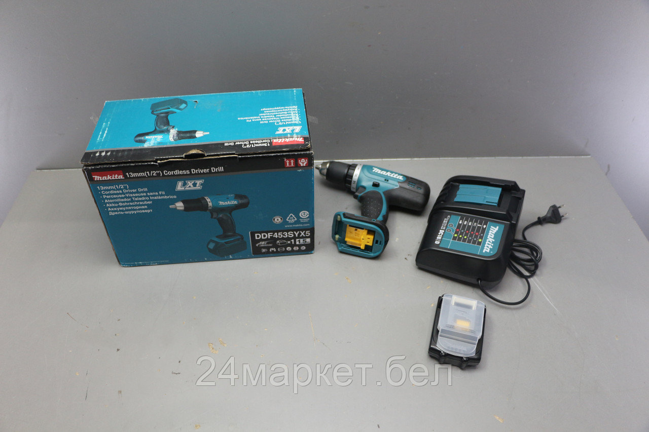 Аккум. дрель-шуруповерт MAKITA LXT DDF 453 SYX5 в кор. уцененный (1631117565) (18.0 В, 1 акк., 1.5 А/ч Li-Ion, 2 скор., 42 Нм, шурупы до 10 мм) DDF453SYX5-у