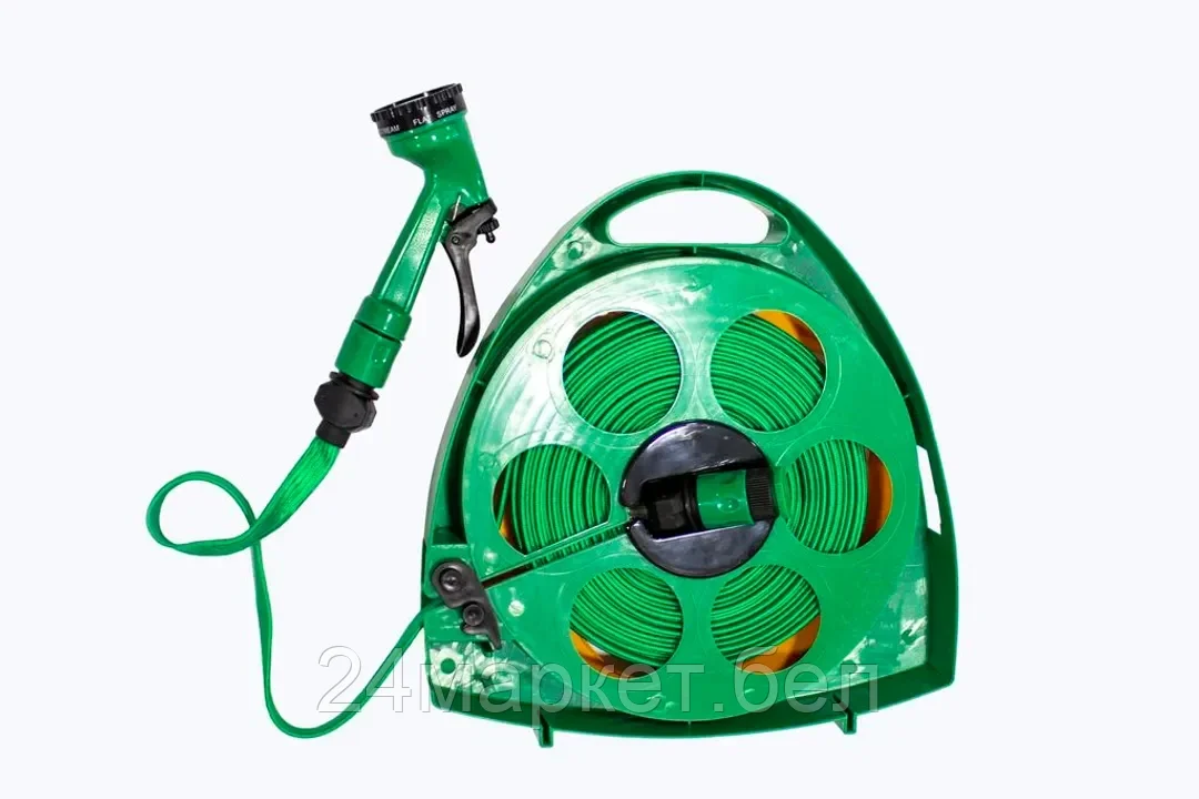 WMC TOOLS Шланг садовый ПВХ на катушке с упорами в комплекте с пистолетом-распылителем (15м, 4 режима распыления) WMC TOOLS TG7301012
