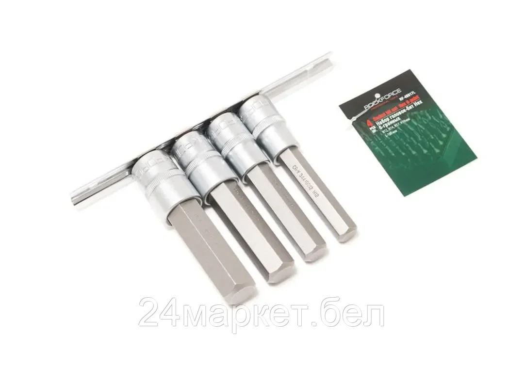 Rock FORCE Набор головок-бит Hex 6-гранных, 4 пр. (Н12,Н14,Н17,Н19мм; L-100мм) 1/2", на планке Rock FORCE RF-40917L