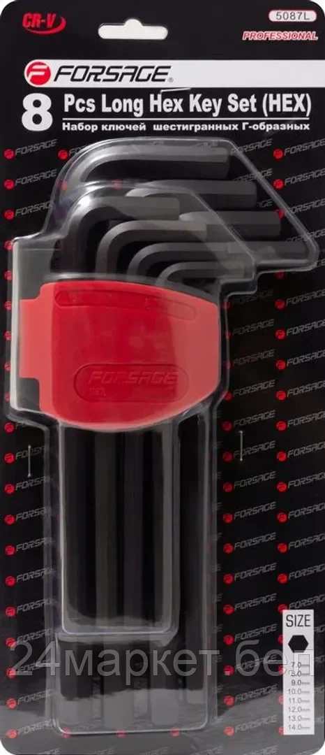 FORSAGE Набор ключей Г-образных 6-гранных длинных, 8пр.(7-14мм)в пластиковом держателе Forsage F-5087L