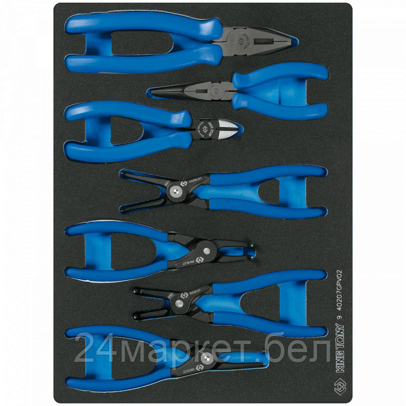 KING TONY 9-40207GPV02 KING TONY Набор съемников стопорных колец, пассатижей и бокорезов, ложемент, 7 предметов, 9-40207GPV02