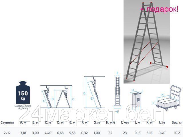 PRO STARTUL Россия Лестница алюм. 2-х секц. 300/553см 2х12 ступ., 10,2кг PRO STARTUL (ST9947-12)