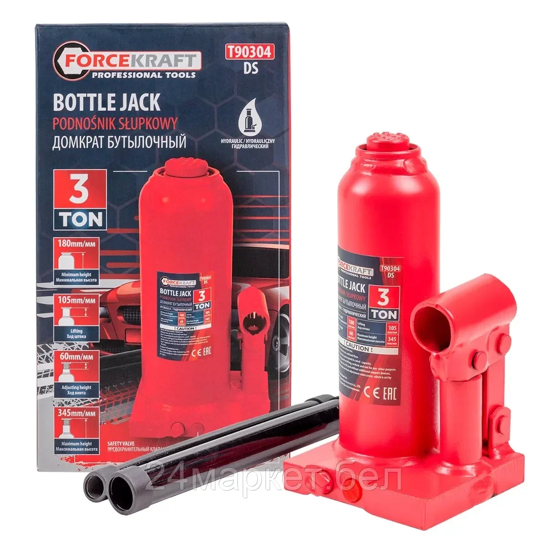 Бутылочный домкрат ForceKraft FK-T90304 3т