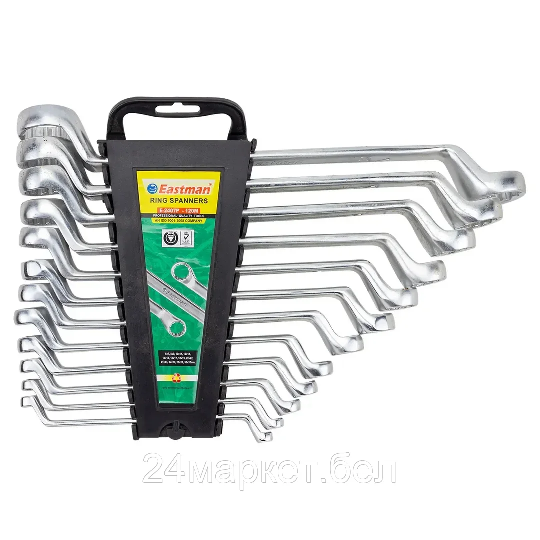 E-2407P-N12P Ключи накидные отогнутые, набор 12 предметов ( 6х7, 8х9, 10х11, 12х13, 14х15, 16х17, 18х19, 20х22, 21х23, 24х27, 25х28, 30х32 мм) Stab