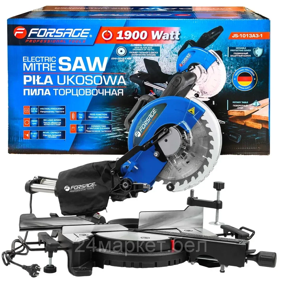 F-JS-1013A3-1 Forsage Пила циркулярная торцовочная с функцией протяжки (230V, 1900W, 4800об/мин, диск 254х30х2.4мм)
