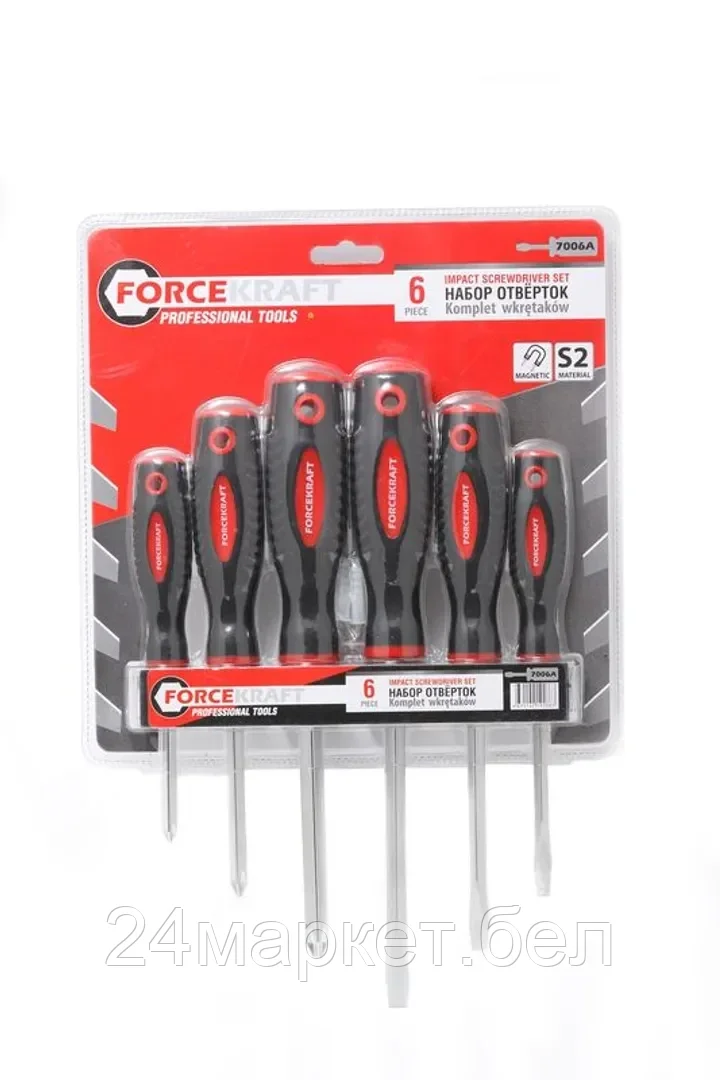 ForceKraft Набор отверток магнитных "Profi" 6пр.(SL:5.5х100,6.5х125,8.0х150мм; PH:1х75,2х100,3х125мм)в блистере FORCEKRAFT FK-7006A
