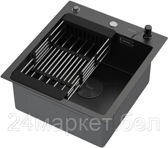 Кухонная мойка ARFEKA Eco AR мойка 450*500 POP-UP, коландер, дозатор BLACK DECOR