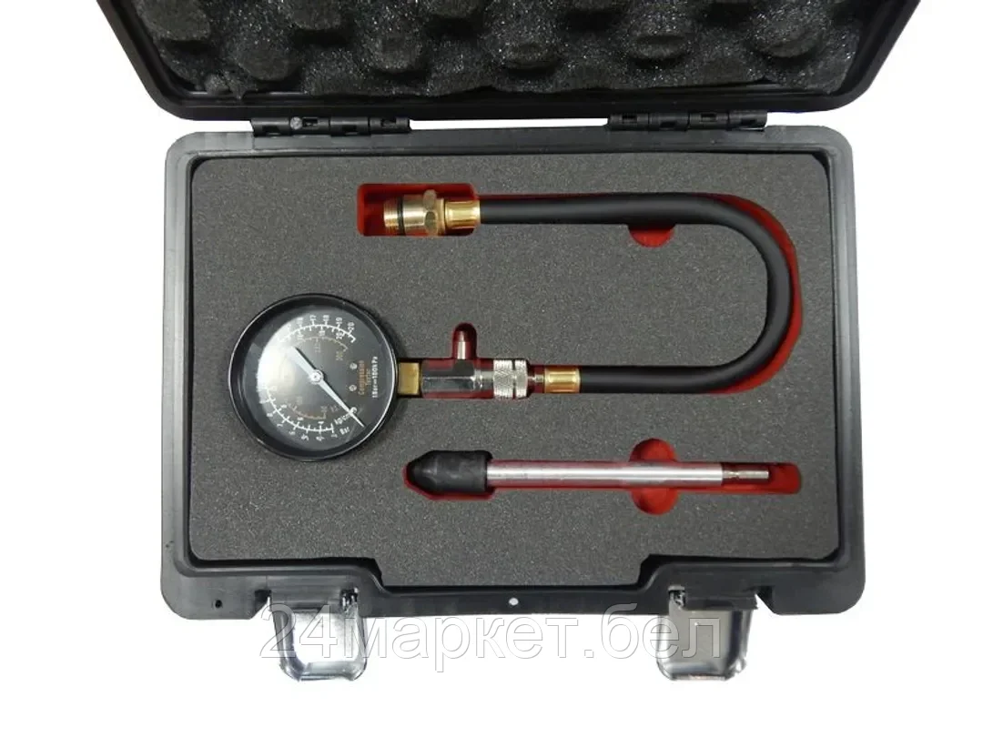 Тестер компрессии бензинового двигателя (удлинитель гибкий 310мм с резьбовыми адаптерами: М14х1.25,М18х1.5;удлинитель жесткий 150мм с прижимным наконе Forsage F-903G7D