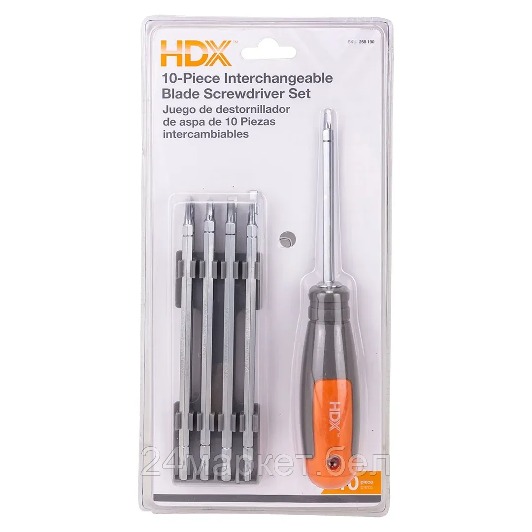 Partner Отвертка переставная с набором бит, 10пр.(L-220мм Н4хН3/16, Н4хН7/32, Н5хН9/64, Н6хН5/32, Т15хТ25, РН1хSL3/16, PH2хSL1/4, PZ1хSQ1, PZ2хSQ2),в блистере Partner 392-308